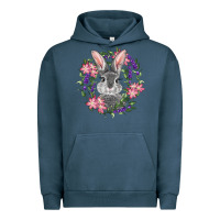 Pigment Midnight Navy Easter Bunny With Floral Wreath Urban Hoodie - RanaPortraitStore