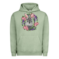 Pigment Oil Green Easter Bunny With Floral Wreath Urban Hoodie - RanaPortraitStore