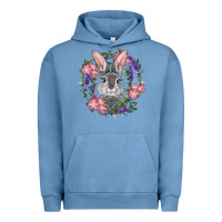 Pigment Pebble Blue Easter Bunny With Floral Wreath Urban Hoodie - RanaPortraitStore