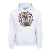 White Easter Bunny With Floral Wreath Urban Hoodie - RanaPortraitStore