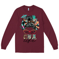 Burgundy nurse cna life messy bun Long Sleeve Tee - BarkalooDesign