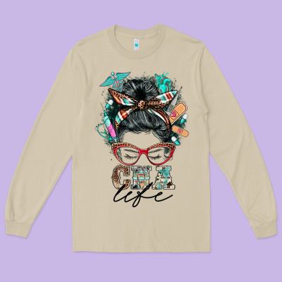 Nurse Cna Life Messy Bun Long Sleeve Tee Designed By Barkaloodesign