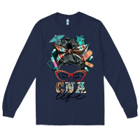 Navy nurse cna life messy bun Long Sleeve Tee - BarkalooDesign