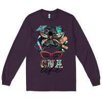 Plum nurse cna life messy bun Long Sleeve Tee - BarkalooDesign