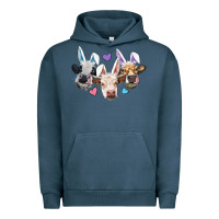 Pigment Midnight Navy Easter Cows With Bunny Ears Urban Hoodie - RanaPortraitStore