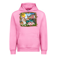 Fuchsia Pink Easter Farm Bunny And Pig Urban Hoodie - RanaPortraitStore