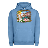 Pigment Pebble Blue Easter Farm Bunny And Pig Urban Hoodie - RanaPortraitStore