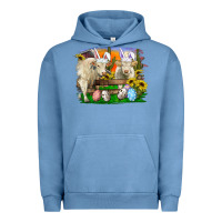 Pigment Pebble Blue Easter Farm Cows Bunny Ears And Eggs Urban Hoodie - RanaPortraitStore