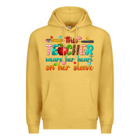 Antique Gold this teacher wears her heart on her sleeve Premium Hoodie - texasbilliewilder