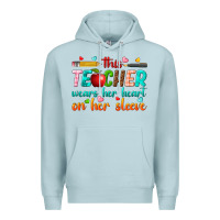 Blue Mist this teacher wears her heart on her sleeve Premium Hoodie - texasbilliewilder