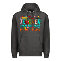 Charcoal Heather this teacher wears her heart on her sleeve Premium Hoodie - texasbilliewilder