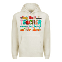 Oatmeal Heather this teacher wears her heart on her sleeve Premium Hoodie - texasbilliewilder