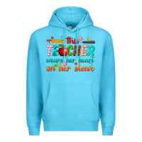 Ocean Blue this teacher wears her heart on her sleeve Premium Hoodie - texasbilliewilder