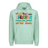 Seafoam this teacher wears her heart on her sleeve Premium Hoodie - texasbilliewilder