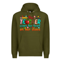 Army Green this teacher wears her heart on her sleeve Premium Hoodie - texasbilliewilder