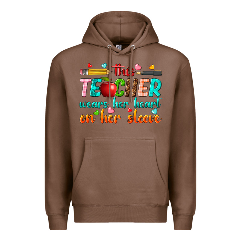 This Teacher Wears Her Heart On Her Sleeve Premium Hoodie by texasbilliewilder | Teevron