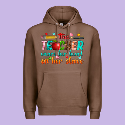 This Teacher Wears Her Heart On Her Sleeve Premium Hoodie Designed By Texasbilliewilder