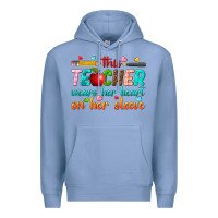 Colony Blue this teacher wears her heart on her sleeve Premium Hoodie - texasbilliewilder