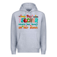 Heather Grey this teacher wears her heart on her sleeve Premium Hoodie - texasbilliewilder