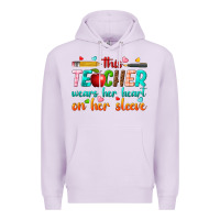 Lilac this teacher wears her heart on her sleeve Premium Hoodie - texasbilliewilder