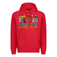Red this teacher wears her heart on her sleeve Premium Hoodie - texasbilliewilder