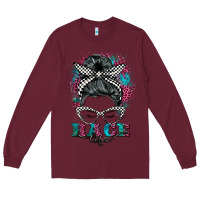 Burgundy race life  messy bun Long Sleeve Tee - BarkalooDesign