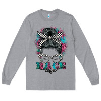 Heather Grey race life  messy bun Long Sleeve Tee - BarkalooDesign