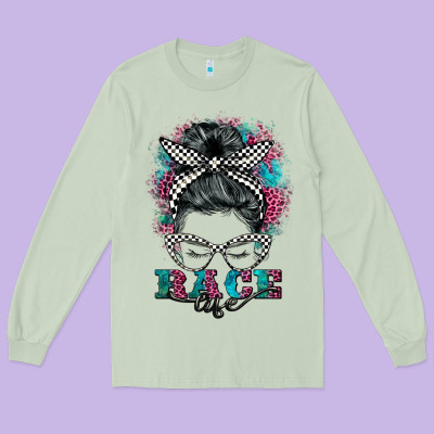 Race Life  Messy Bun Long Sleeve Tee Designed By Barkaloodesign