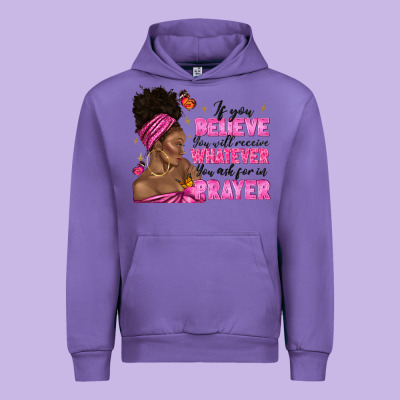 Urban Hoodie afro woman bun and religion faith prayer