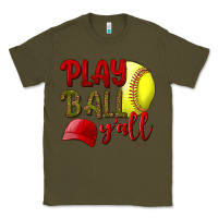 Army Green Play Ball Y'all Softball Classic Tee - BundleAndBundleShop