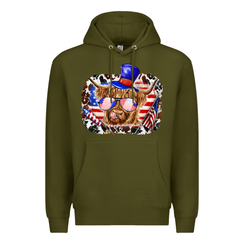 4th Of July Cow Premium Hoodie by texasbilliewilder | Teevron