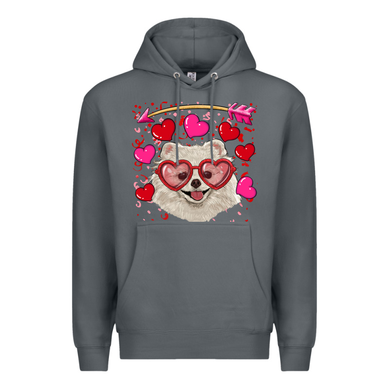 Valentine's Day White Pomeranian Premium Hoodie by RanaPortraitStore | Teevron