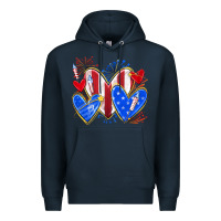 Navy 4th of july hearts Premium Hoodie - texasbilliewilder