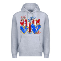Heather Grey 4th of july hearts Premium Hoodie - texasbilliewilder