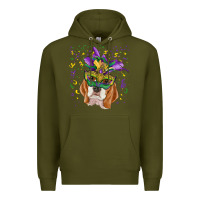 Army Green mardi gras  mask beagle Premium Hoodie - RanaPortraitStore