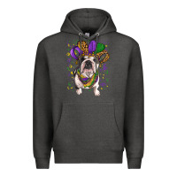 Charcoal Heather mardi gras hat  english bulldog Premium Hoodie - RanaPortraitStore