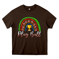 Chocolate Brown Play Ball Football Rainbow Heavy Core Tee - CowhideDigitalArt