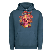 Pigment Midnight Navy Floral skeleton with mushrooms Urban Hoodie - RanaPortraitStore