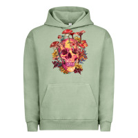 Pigment Oil Green Floral skeleton with mushrooms Urban Hoodie - RanaPortraitStore