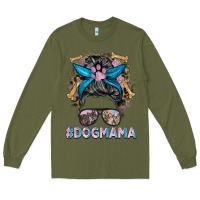 Army Green dog mama messy bun Long Sleeve Tee - BarkalooDesign