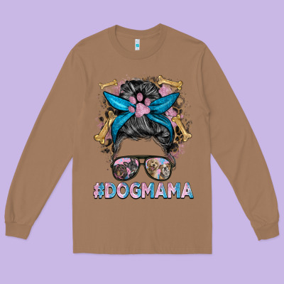 Dog Mama Messy Bun Long Sleeve Tee Designed By Barkaloodesign