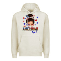 Oatmeal Heather all american girl messy bun Premium Hoodie - texasbilliewilder