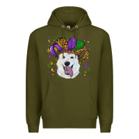 Army Green mardi gras hat  white shepherd Premium Hoodie - RanaPortraitStore
