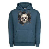 Pigment Midnight Navy Floral skull Urban Hoodie - RanaPortraitStore