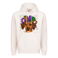 Pale Pink mardi gras hat dachshund Premium Hoodie - RanaPortraitStore