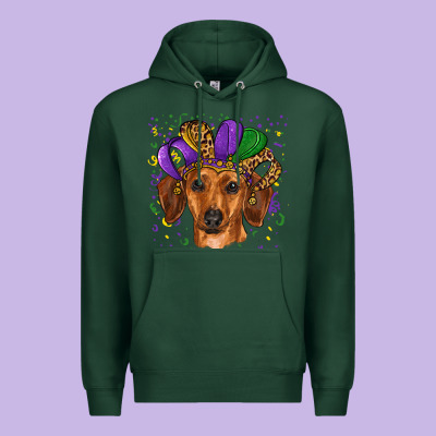 Mardi Gras Hat Dachshund Premium Hoodie Designed By Ranaportraitstore