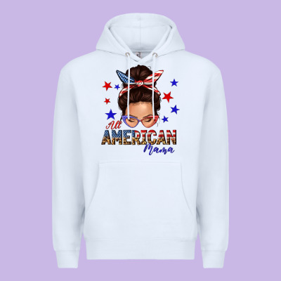 All American Mama Messy Bun Premium Hoodie Designed By Texasbilliewilder