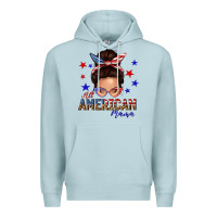 Blue Mist all american mama messy bun Premium Hoodie - texasbilliewilder