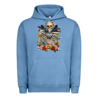 Pigment Pebble Blue Flower Boho Skull Skeleton Urban Hoodie - RanaPortraitStore