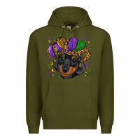 Army Green mardi gras hat dachshund puppy Premium Hoodie - RanaPortraitStore